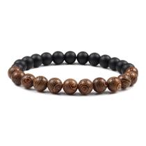Pulseira de madeira e pérolas de ágata unissex com design elegante e exclusivo Pulseira de madeira e pérolas de ágata unissex com design elegante e exclusivo