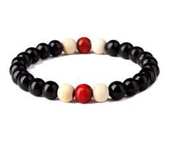 Pulseira de Madeira Sândalo 8 mm tricolor Tibetana