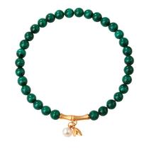 Pulseira de malaquita natural de 5 mm para mulheres com bambu Pulseira de malaquita natural de 5 mm para mulheres com bambu