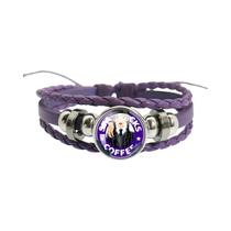 Pulseira De Malha Roxa Com Cabochão De Vidro, Joia De Pulseira Trançada Multicamadas Para Presente