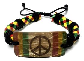 Pulseira De material sintético Com Placa de Madeira Paz Reggae Colorido Ajustável Marley Jamaica
