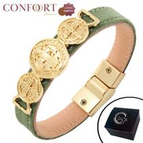 Pulseira de material sintético São Bento Fecho Magnético Ímã Dourado Proteção