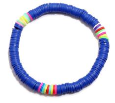 Pulseira de miçangas azuis vibrantes com listras de arco-íris de 18 cm de comprimento