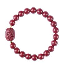 Pulseira de miçangas de cinábrio com escultura de Buda Guardião de 10 mm