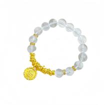 Pulseira de miçangas de cristal branco com pingente dourado