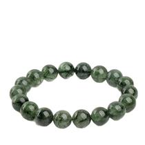 Pulseira de miçangas de quartzo rutilado verde natural de 9 mm para homens/mulheres