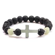 Pulseira de miçangas luminosas para homens com pingente cruzado