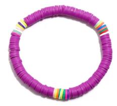 Pulseira de miçangas roxa com listras de arco-íris em cerâmica macia
