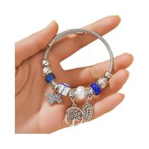 Pulseira De Moda Feminina Com Contas, Design De Árvore Da Vida, Borboleta E Folha