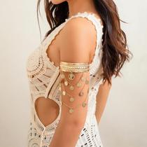 Pulseira De Moeda Redonda Ajustável Em Cor Dourada Para Mulheres, Joias Tendência 2024