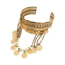 Pulseira De Moeda Vintage Em Aço Inoxidável Banho De Ouro Com Franjas Para Mulheres, Joia De Verão Pulseira De Moeda Vintage Em Aço Inoxidável Banho De Ouro Com Franjas Para Mulheres, Joia De Verão