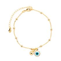 Pulseira de Olho Grego com Bolas lisas Semi Joias Banhado Ouro 18k Presente Aniversario Mae Mulher Namorada Pulseira de Olho Grego com Bolas lisas Semi Joias Banhado Ouro 18k Presente Aniversario Mae Mulher Namorada