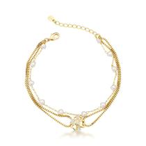 Pulseira de Ouro 18k Banhado com Pérolas - Acessório Clássico com Charme Floral