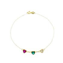 Pulseira De Ouro 18k Feminina 18cm 3 Corações Coloridos