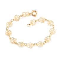 Pulseira de ouro 18k feminina infantil para bebe rommanel rosas vazadas 551138