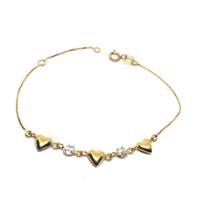 Pulseira de ouro 18k Infantil coração com pedras