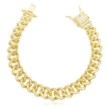 Pulseira de Ouro 18K Masculina Cuban Link Grossa Cravejada Banhada a Ouro