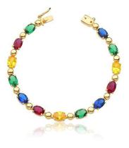 Pulseira De Ouro 18k Puro Pedras Coloridas Fecho Gaveta Pl04