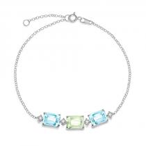 Pulseira de Ouro Branco 18k com Topázio Sky, Prasiolita e Diamante