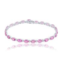 Pulseira de Ouro Branco com Safiras Rosa e Diamantes