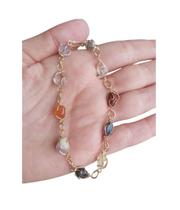 Pulseira De Pedra Cesta Mista Semi Preciosa Banhadas A Ouro
