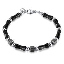 Pulseira de pedra de bambu preta em aço inoxidável para mulheres Pulseira de pedra de bambu preta em aço inoxidável para mulheres