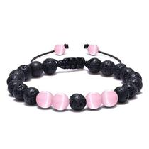 Pulseira de pedra de lava e quartzo rosa para cura e equilíbrio Pulseira de pedra de lava e quartzo rosa para cura e equilíbrio