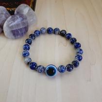 Pulseira de pedra natural com olho grego.