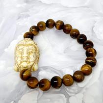 Pulseira de Pedra Natural Olho de Tigre Com Pingente Buda