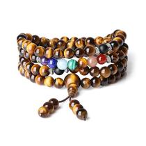 Pulseira de pedra olho de tigre multicamada com pedras preciosas coloridas Pulseira de pedra olho de tigre multicamada com pedras preciosas coloridas
