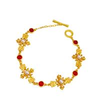 Pulseira de pérola banhada a ouro e miçangas vermelhas para mulheres Pulseira de pérola banhada a ouro e miçangas vermelhas para mulheres