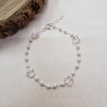 Pulseira de Pérolas com Borboletas Folheado a Prata