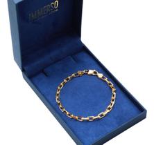 Pulseira De Prata 925 Banhada A Ouro 18k Cadeado 20cm Grossa