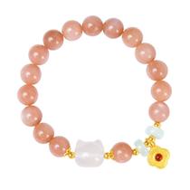 Pulseira de prata 925 Cat Charm com pedra da lua laranja para mulheres Pulseira de prata 925 Cat Charm com pedra da lua laranja para mulheres