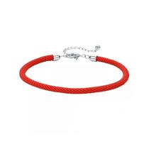 Pulseira de prata 925 com cordão vermelho com proteção ajustável 16-20cm