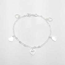 Pulseira de Prata 925 com Pingente de Coração Cheio/Vazado Pulseira de Prata 925 com Pingente de Coração Cheio/Vazado