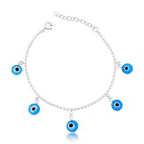 Pulseira de Prata 925 com Pingentes de Olho Grego Azul Pulseira de Prata 925 com Pingentes de Olho Grego Azul