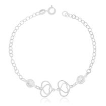 Pulseira de Prata 925 Coração Vazado e Zircônias