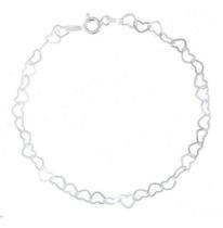 Pulseira De Prata 925 Elo Corações Vazados Delicada Minimalista Feminina Pulseira De Prata 925 Elo Corações Vazados Delicada Minimalista Feminina
