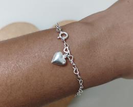 Pulseira de Prata 925 Elo de Coração com pingente de coração Jóias com Garantia