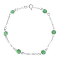 Pulseira De Prata 925 Feminina 18Cm Pedra Verde Zircônia Pulseira De Prata 925 Feminina 18Cm Pedra Verde Zircônia