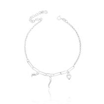 Pulseira de Prata 925 Feminina 19cm Delicada Com Pimenta Lua e Coração de Prata Italiana