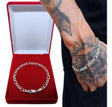 Pulseira de Prata 925 Masculina Grossa Legítima Pura Grumet Fígaro 3 Por 1 Original Italy Escama De Peixe Grossa 5mm