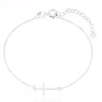 Pulseira De Prata 925 Veneziana Cruz C/ Fecho Ajustavel