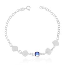Pulseira de Prata 925 Zircônia Azul Safira e Concha Pulseira de Prata 925 Zircônia Azul Safira e Concha