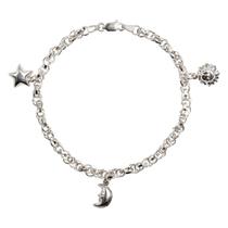 Pulseira de Prata 950 com Berloques Estrela Lua e Sol