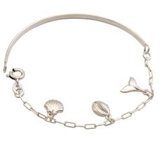 Pulseira De Prata Bracelete Meia Cana Com Concha Bzio Rabo de Sereia