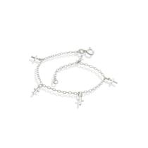 Pulseira De Prata Cadeado Elo Longo Com 5 Cruz Facetada 18cm