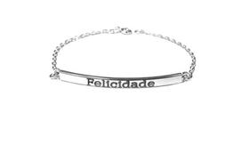 Pulseira De Prata Chapa Com 4Cm Escrito Felicidade Pulseira De Prata Chapa Com 4Cm Escrito Felicidade