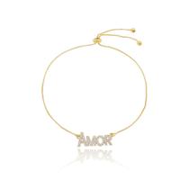 Pulseira de Prata com Amor Cravejada Corrente Veneziana Ajustável Banhado a Ouro 18k Pulseira de Prata com Amor Cravejada Corrente Veneziana Ajustável Banhado a Ouro 18k